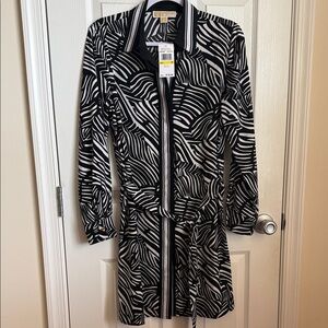 MICHAEL Michael Kors Black & White Zebra-Print Shirt Dress